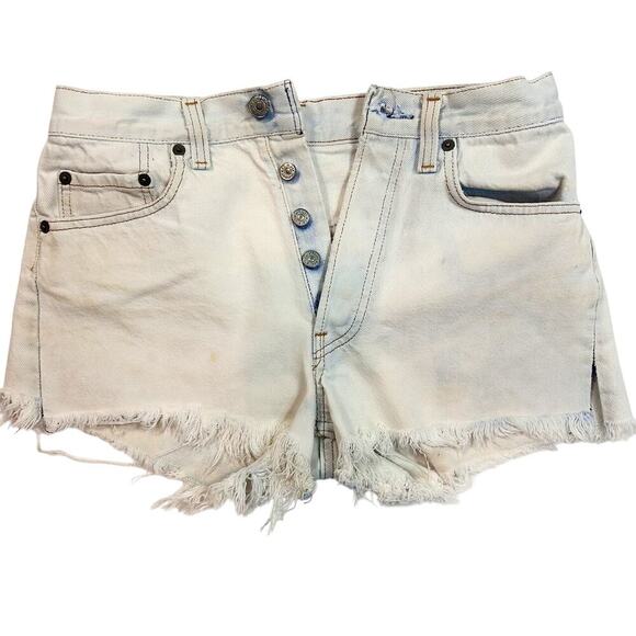 LEVIS 501 Cut Button Fly Off Summer Grunge Festival Shorts Light Raw Hem 27" - Picture 2 of 5